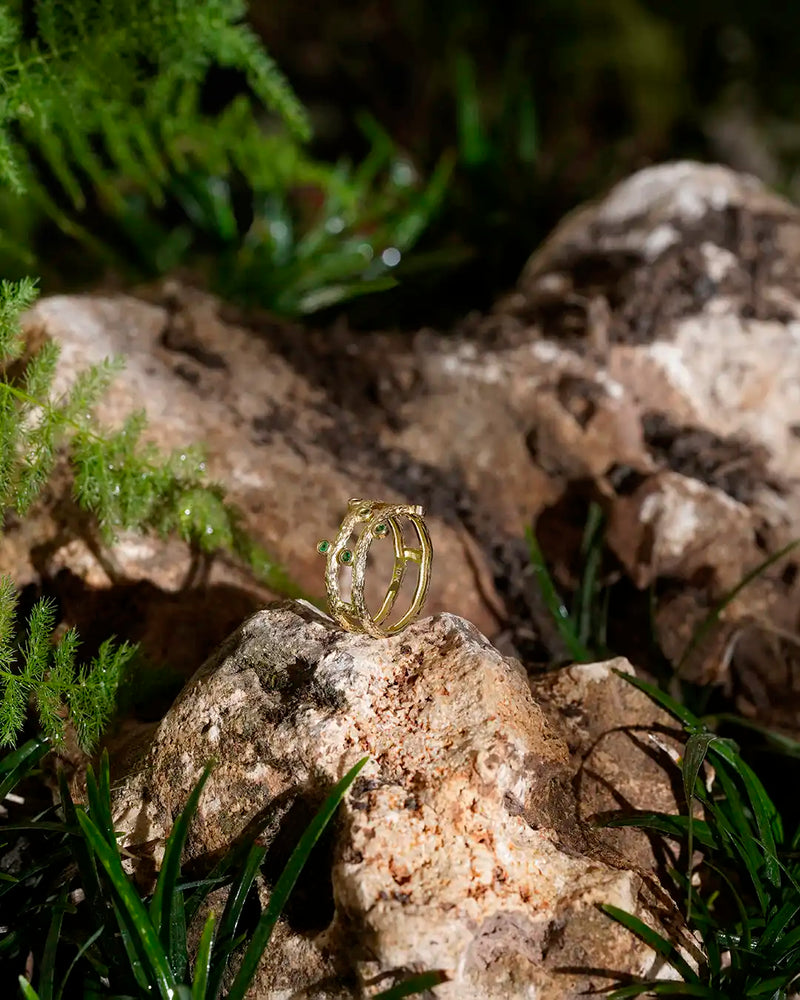 14K Gold Blossom Green Stone Ring | Erdem Akan X Runda