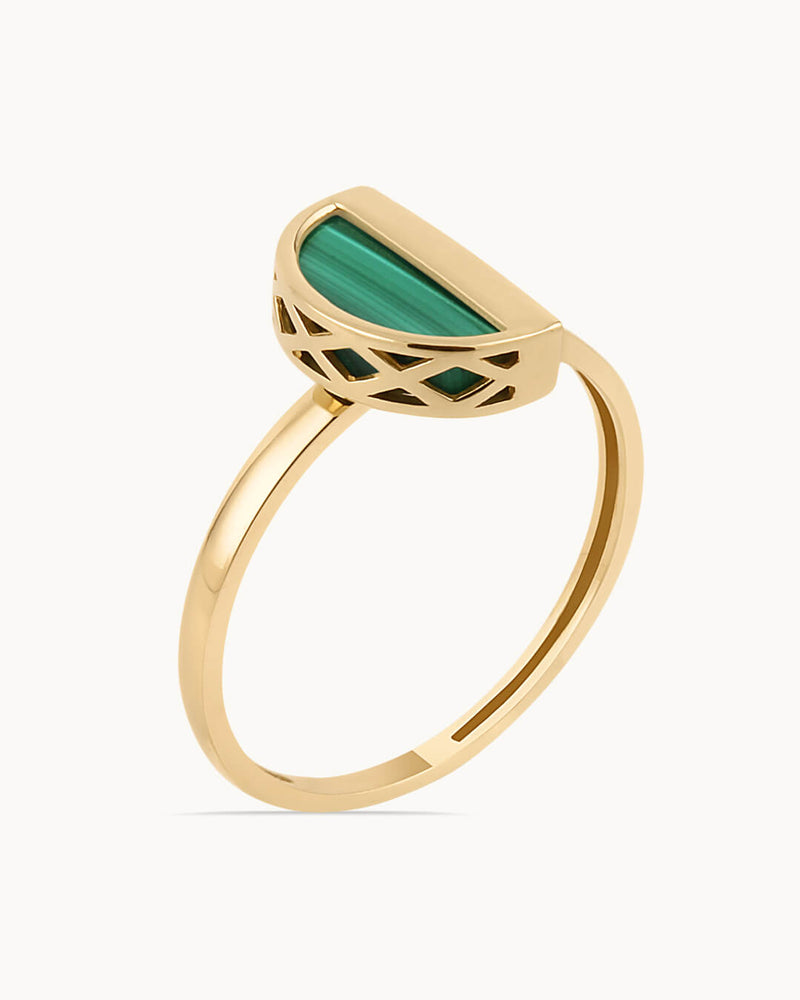 14K Gold Malachite Stone Green Rhythm Ring