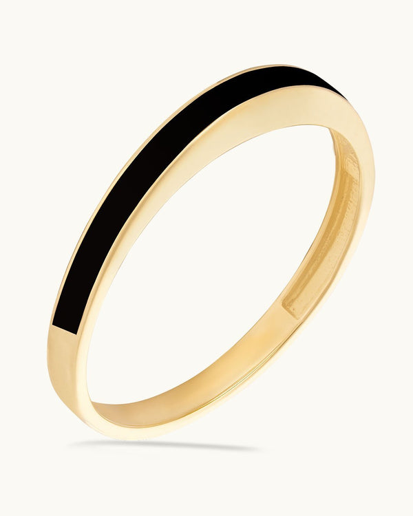 14K Gold Horizon to Moon Ring with Black Enamel