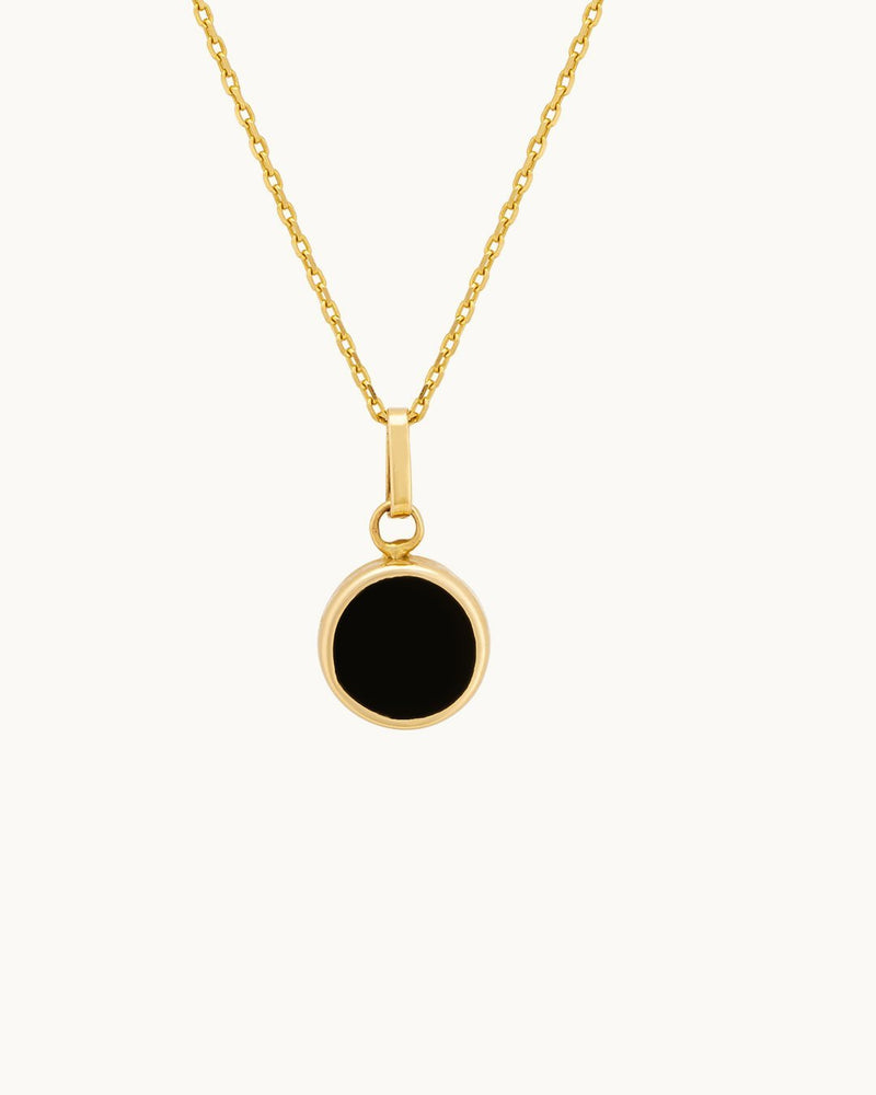 14K Gold Full Moon Necklace with Black Enamel 