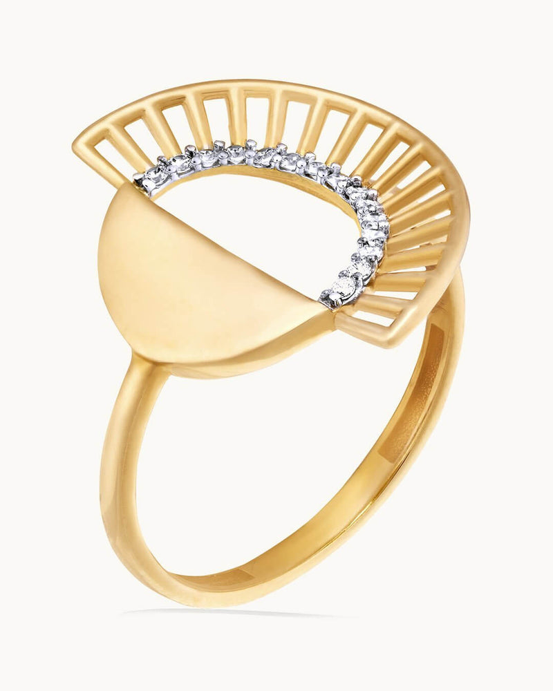 14K Gold Plated Sunrise Diamond Silver Ring