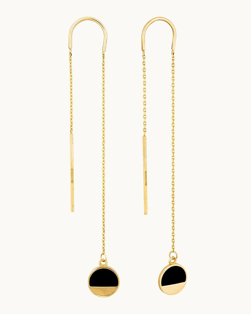 14K Gold Top Four Earrings with Black Enamel