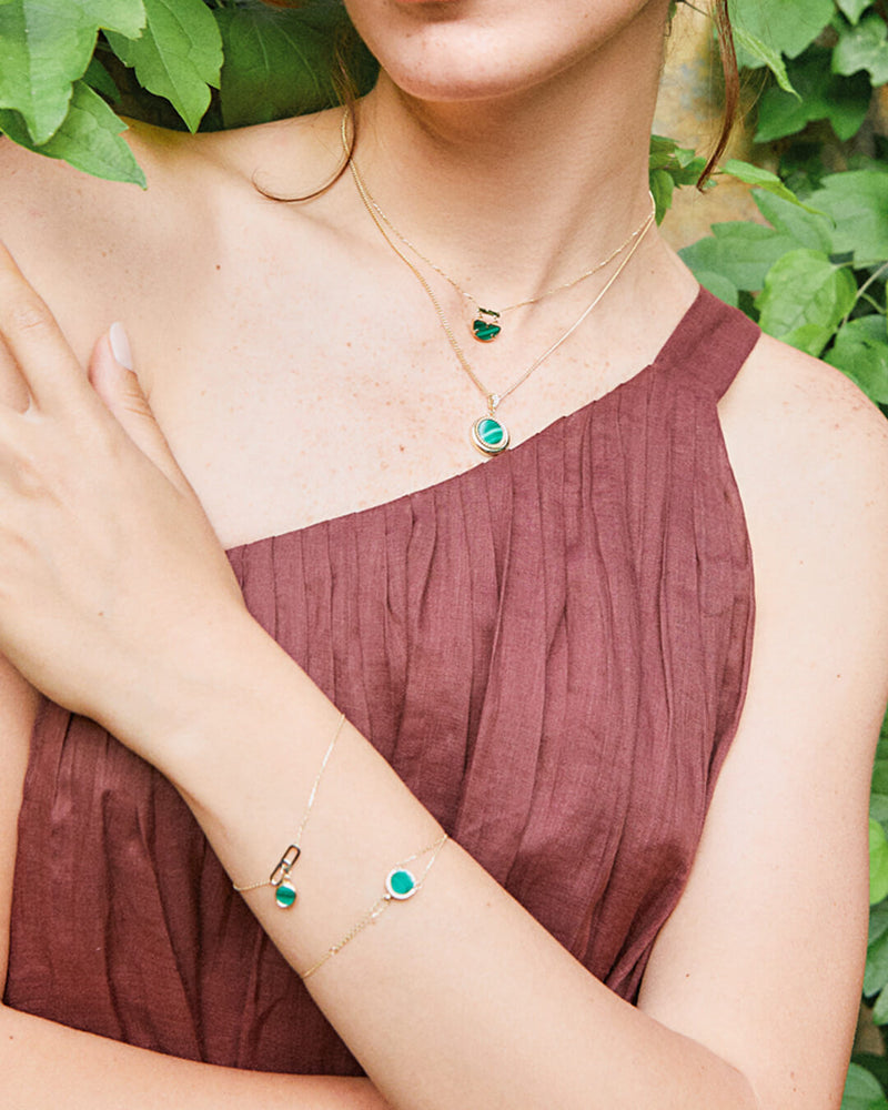 14K Gold Malachite Stone Seeking Balance Bracelet