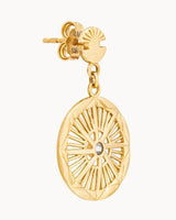 14K Gold Inca Sun Disc Diamond Earrings