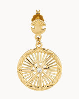 14K Gold Inca Sun Disc Diamond Earrings