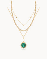 14K Gold Malachite Stone Natural Cavity Necklace