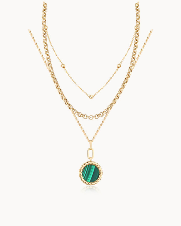 14K Gold Malachite Stone Natural Cavity Necklace