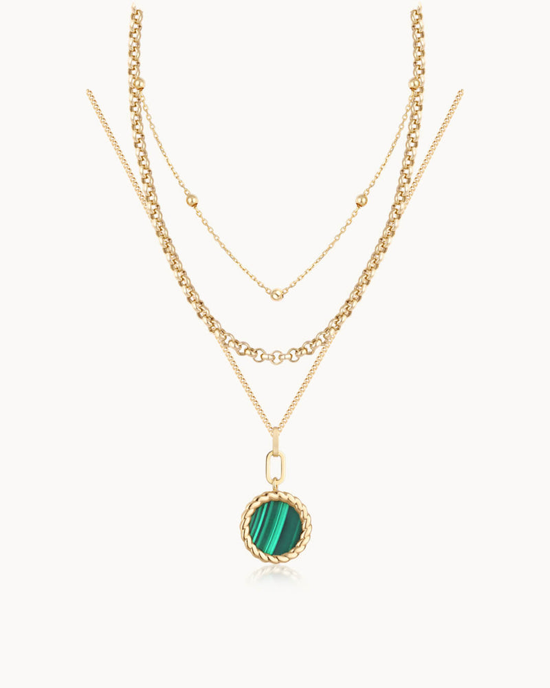 14K Gold Malachite Stone Natural Cavity Necklace