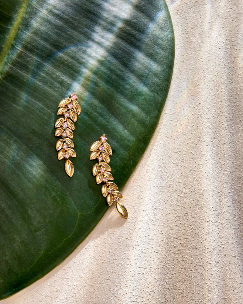 14K Gold Plated Quill Diamond Earrings