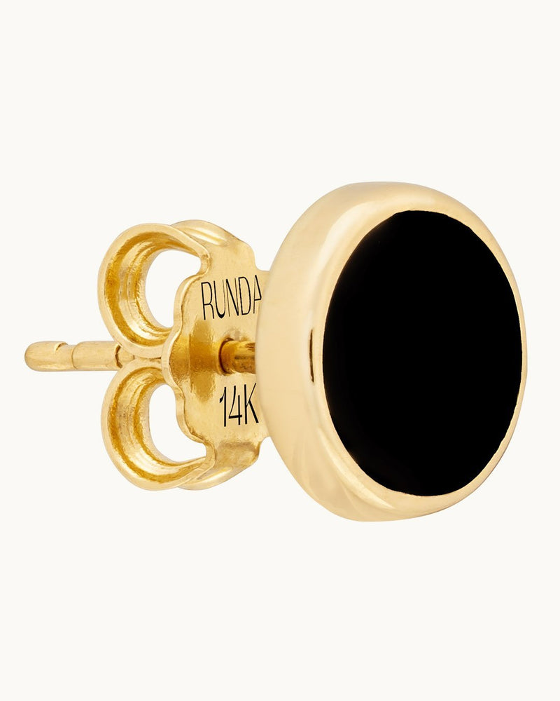 14K Gold Full Moon Earrings with Black Enamel