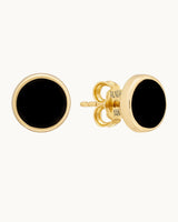 14K Gold Full Moon Earrings with Black Enamel