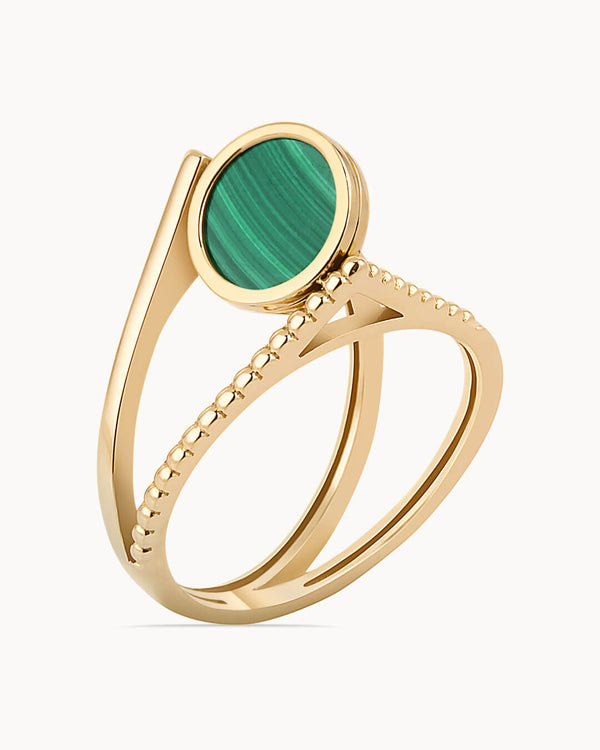 14K Gold Plated Malachite Stone Nature's Piece Ring