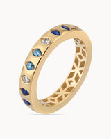 14K Gold Plated Diamond Earth Tones Blue Stone Sterling Silver Ring