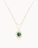 14K Gold Plated Malachite Stone Nature's Wheel Diamond Necklace