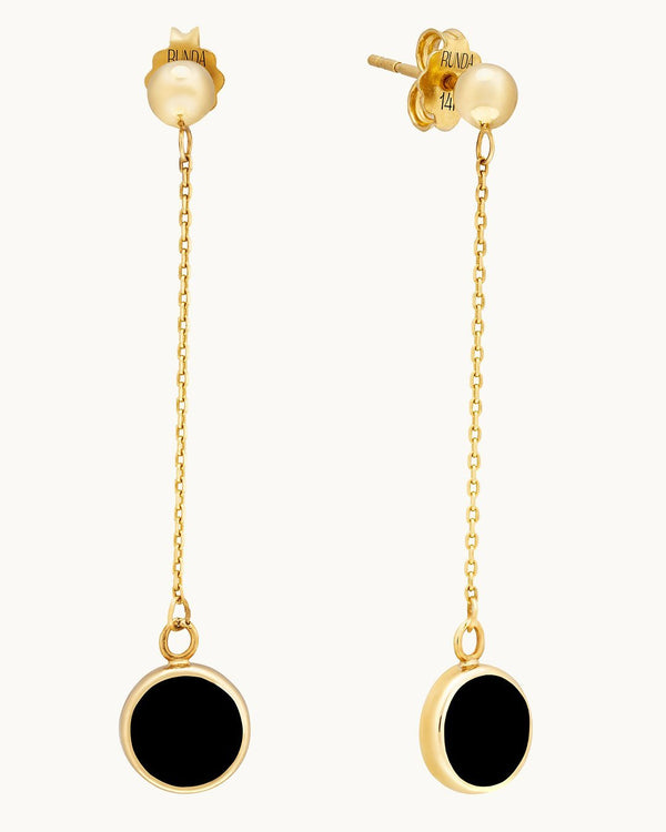 14K Gold Full Moon Earrings with Black Enamel