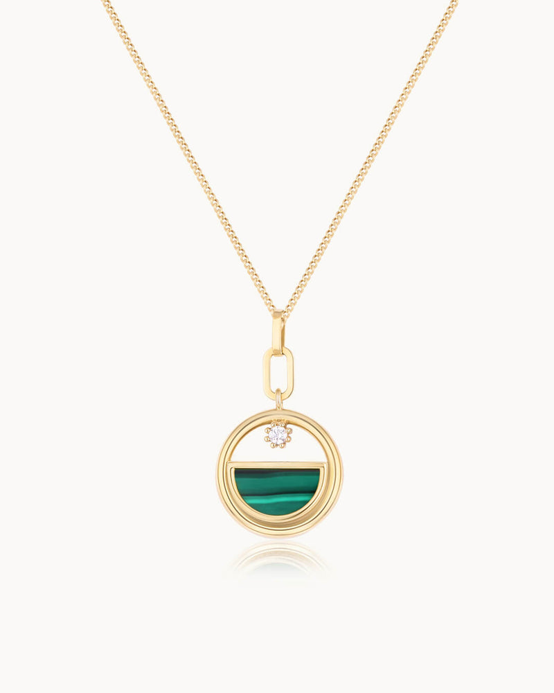 14K Gold Malachite Stone Infinity and Balance Diamond Necklace