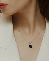 14K Gold Full Moon Necklace with Black Enamel 