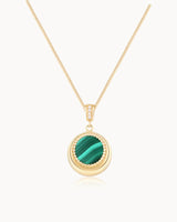 14K Gold Malachite Stone Chromatic Diamond Necklace