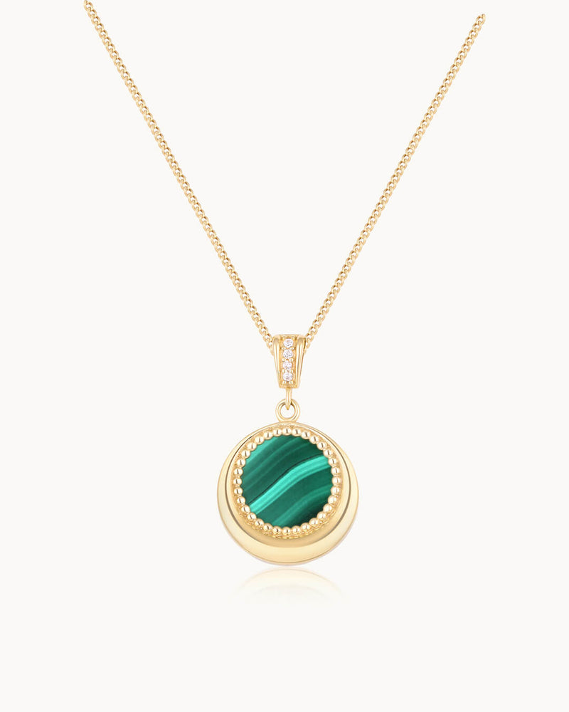 14K Gold Malachite Stone Chromatic Diamond Necklace