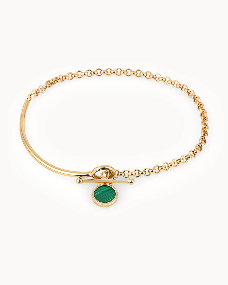 14K Gold Malachite Stone Timeless Nature Bracelet