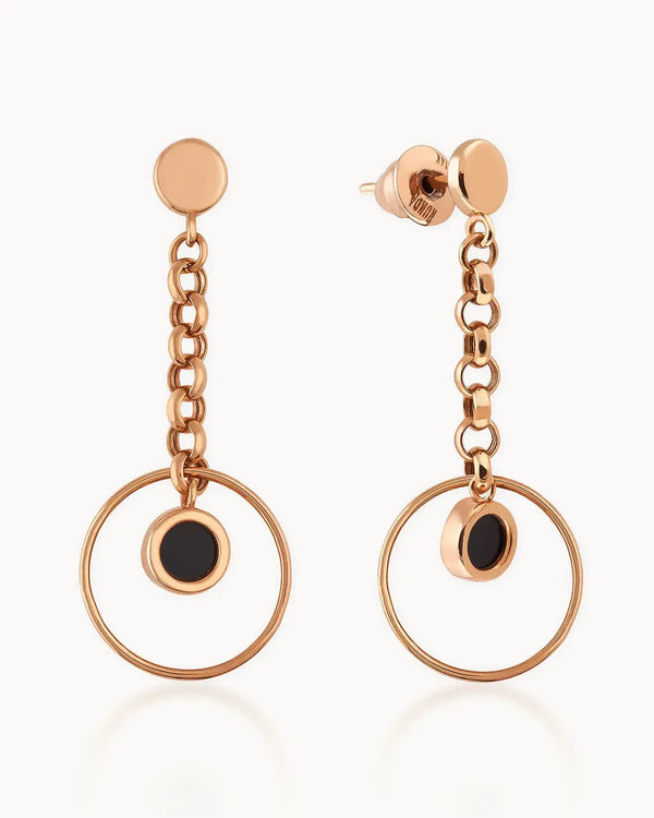 14K Gold Full Moon Earrings with Black Enamel 