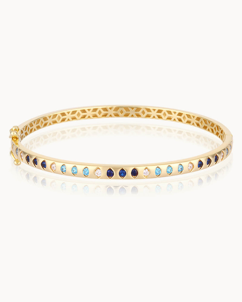 14K Gold Plated Diamond Earth Tones Blue Stone Sterling Silver Bracelet