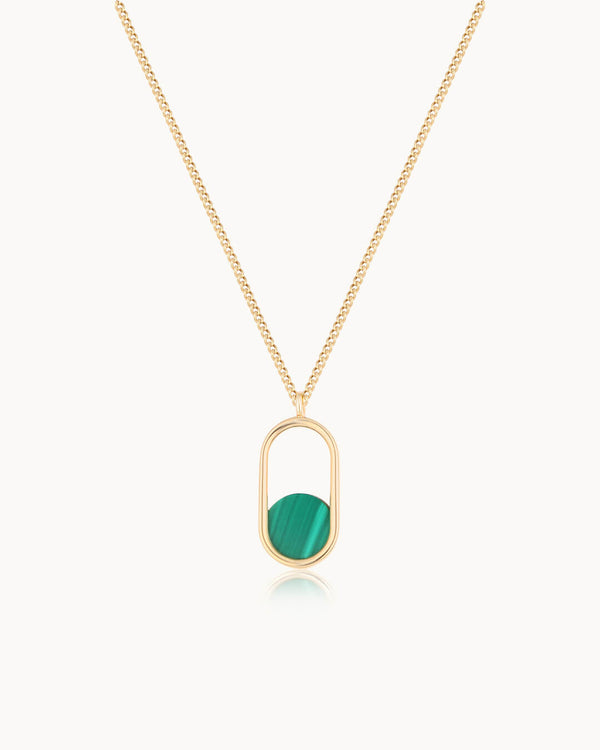 14K Gold Malachite Stone Minimal Nature Necklace