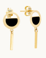 14K Gold First Quarter Earrings with Black Enamel