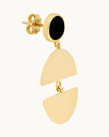 14K Gold Moon Cycle Earrings with Black Enamel 