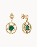 14K Gold Plated Malachite Stone Nature's Wheel Earrings