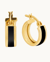 14K Gold Moon and Loops Earrings with Black Enamel