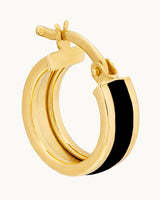 14K Gold Moon and Loops Earrings with Black Enamel