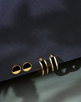 14K Gold First Quarter Earrings with Black Enamel 