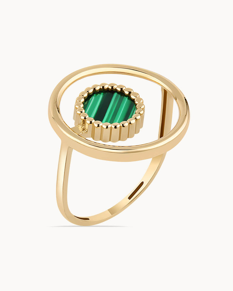 14K Gold Plated Malachite Stone Nature's Eye Ring