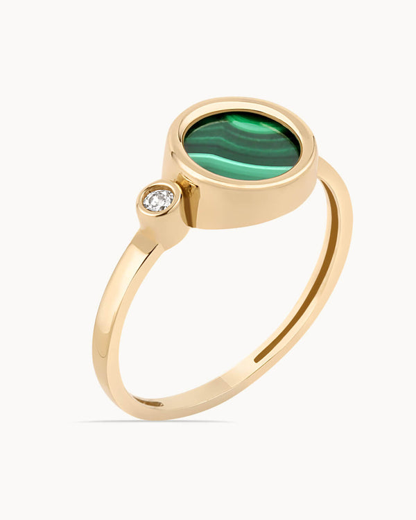 14K Gold Malachite Stone Nature Tones Diamond Ring