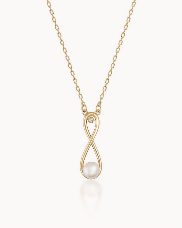 14K Gold Eternal Love Natural Pearl Chain Necklace