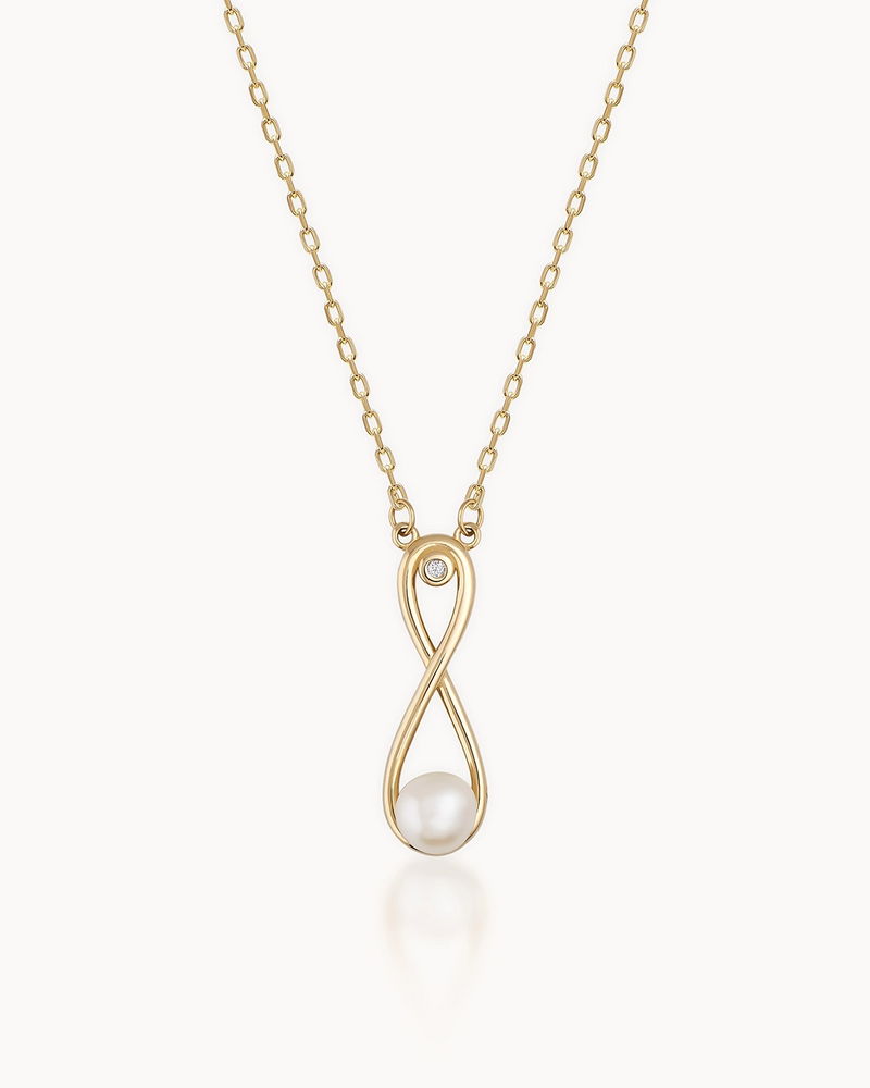 14K Gold Eternal Love Natural Pearl Chain Necklace