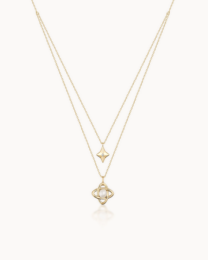 14K Gold North Star Natural Pearl Chain Necklace