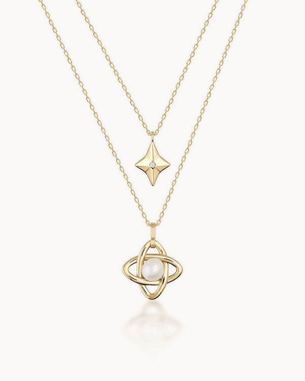 14K Gold North Star Natural Pearl Chain Necklace