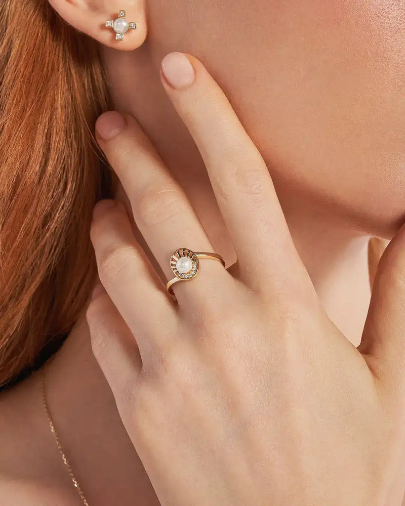 14K Gold Natural Pearl Stone Ring