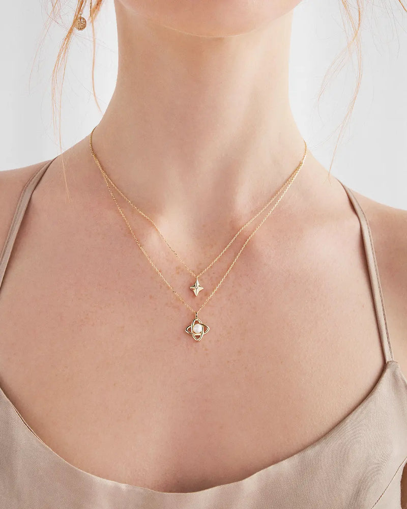 14K Gold North Star Natural Pearl Chain Necklace