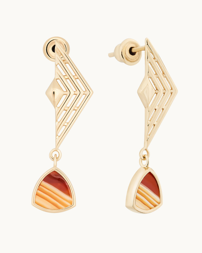 Shape Step 14K Solid Gold Carnelian Stone Minimal Dainty Dangle Earrings