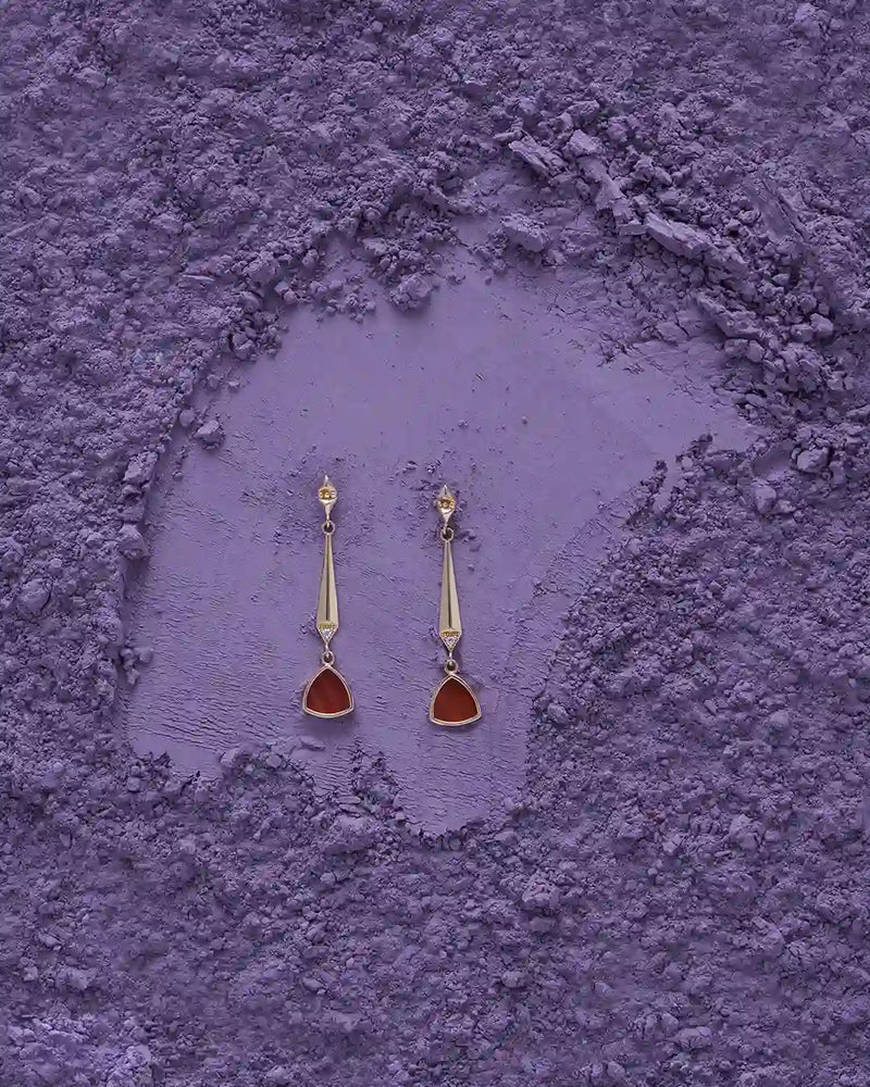 Dream in Nature 14K Solid Gold Carnelian Stone Minimal Dainty Earrings