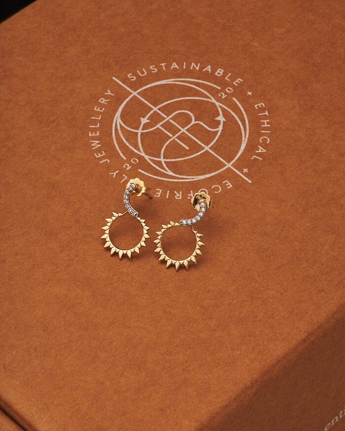 Crown Sphere of the Sun 14K Gold Diamond Earrings